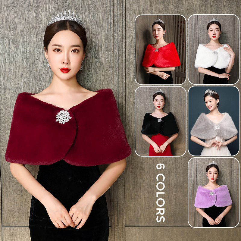 Winter Clothing Items - Selendang Pengantin Wanita Jubah Pernikahan Bulu